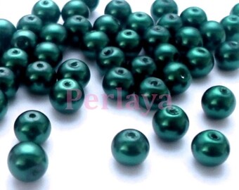 50 pearls 8mm in pearly green glass REF2302