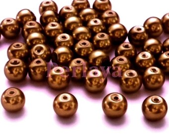 50 beads 8mm pearls in pearly brown glass REF386