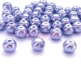 50 pearly 8mm pearly beads in blue glass REF1194