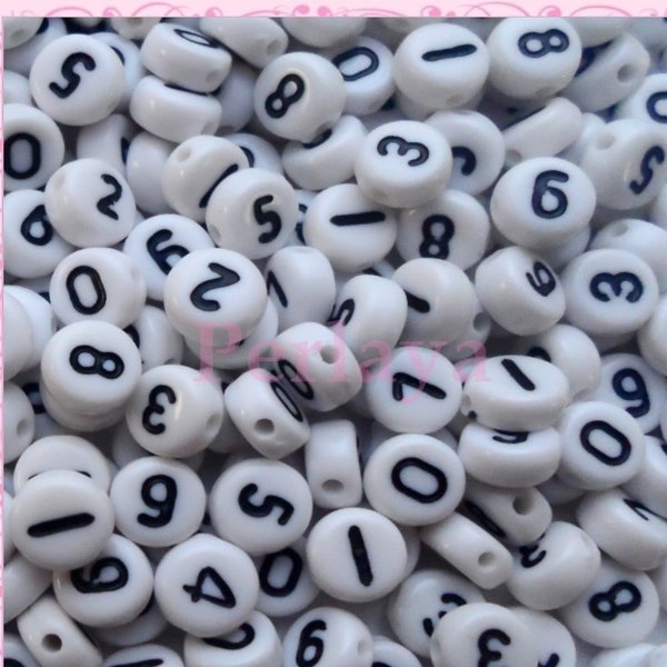 500 perles chiffres 7mm blanches en acrylique REF1083