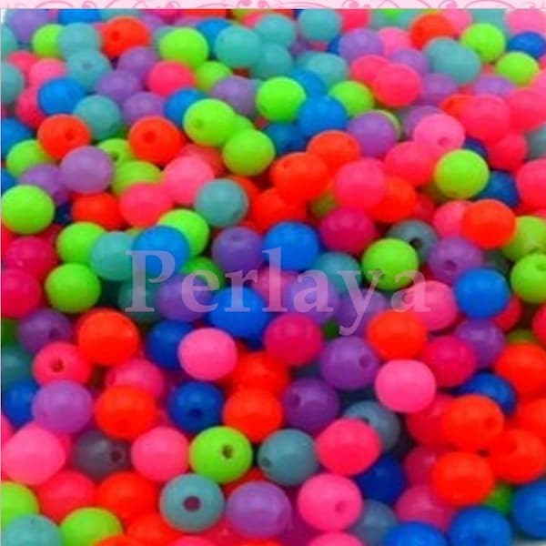 1000 perles 6mm fluos rondes en acrylique REF2669