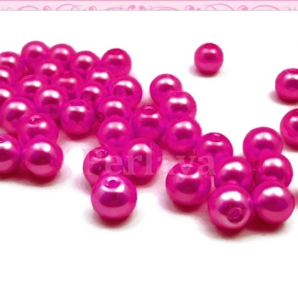50 perles 8mm en verre nacré rose fushia REF2573