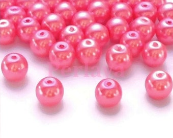50 pearly glass beads 8mm pastel pink REF139