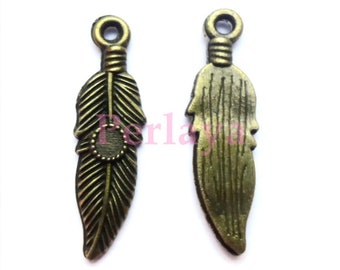 20 charms feathers bronze metal REF2846 3cm