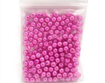 200 perles 4mm nacrées en verre rose fushia REF443