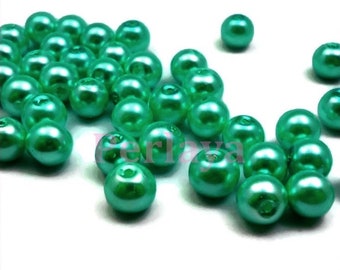 50 pearls 8mm in pearly green glass REF2480