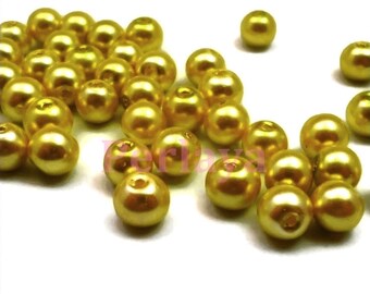 50 pearly 8mm pearly beads in yellow glass REF1018