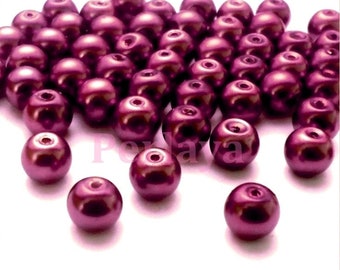 50 beads 8mm in red/purple pearl glass REF1065