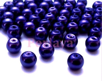 50 pearly 8mm pearly beads in blue glass REF827