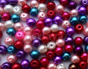 Mixed of 200 pearly 6mm pearly glass beads REF2467