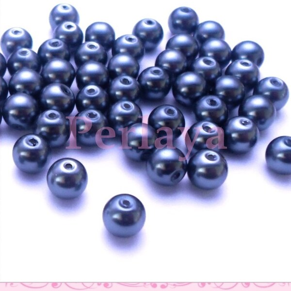 50 perles 8mm nacrées en verre gris hématite REF271