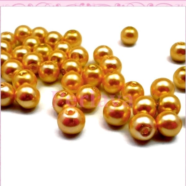 50 perles 8mm en verre nacré orange REF033