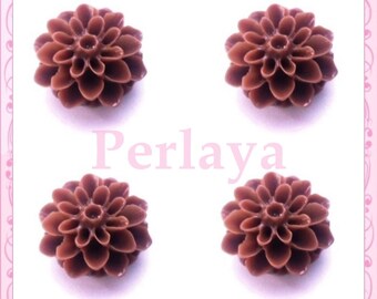 10 cabochons 16mm en résine fleurs dahlia marron REF1994X10