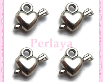 Set of 30 REF241 10mm silver metal heart charms