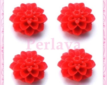 10 cabochons 16mm en résine fleurs dahlia rouge REF1999X10