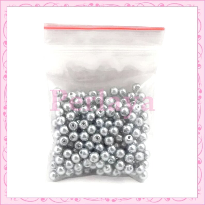 200 perles nacrées en verre grise 4mm REF897 image 1