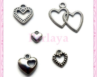 Mix of 50 hearts REF610 metal silver charms