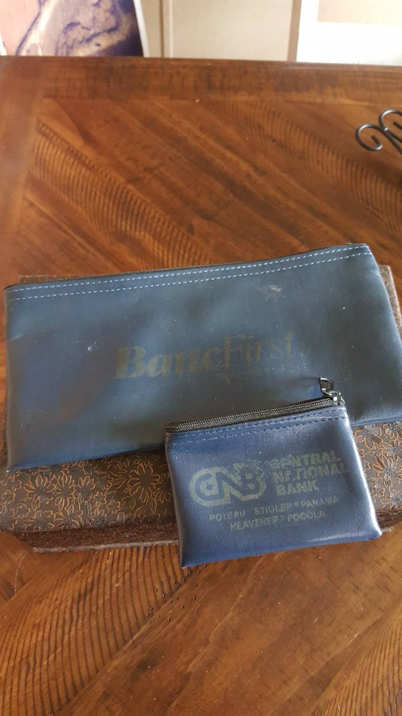 2 vintage bank bags one regular size one mini