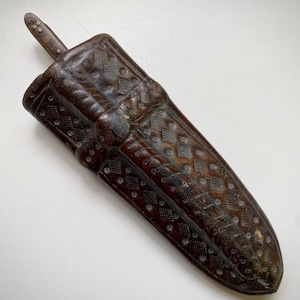 Rare 15th-16th Century Hand Tooled Leather Personal Utensil Scabbard