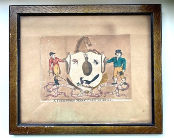 Ingelijste antieke handgekleurde lithografie van 'The Yorkshireman's Coat of Arms'