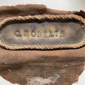 Large Antique 19th Century Brass Sailor’s Nameplate From A Royal Navy Or Merchant Seaman’s Kit Bag 22x30cm