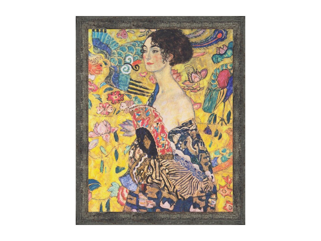 Lady With a Fan by Gustav Klimt, Framed Wall Art Print, Bright ...