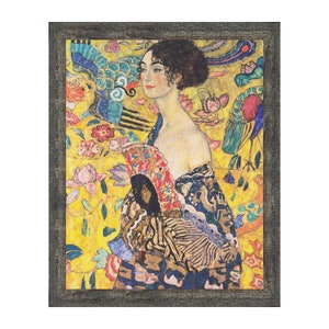 Lady with a Fan by Gustav Klimt, Framed Wall Art Print, Bright, Colorful Gustav Klimt Art, 11x14, 2429