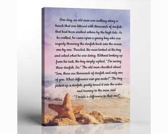 Starfish Story Canvas Frame, Starfish Gift for Women, Motivational Canvas Art, Make a Difference Inspire Legend of the Starfish Teacher Gift
