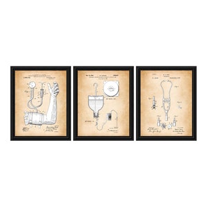 Stethoscope, Blood Pressure Monitor, Intravencus Injection Framed Patents Prints Three Pack, 11x14, 2166