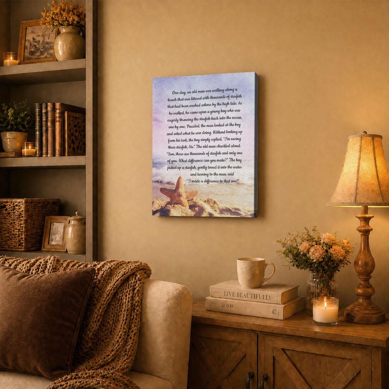 Starfish Story Canvas Print, Coastal Wall Art, Beach Decor, Ready to Hang image 9