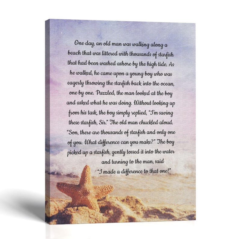 Starfish Story Canvas Print, Coastal Wall Art, Beach Decor, Ready to Hang image 1
