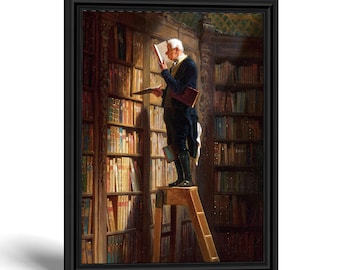 The Bookworm, Carl Spitzweg Library Wall Art, Framed Print or Canvas, Dark Academia Decor