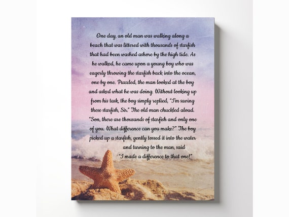 Starfish Story Canvas Frame, Starfish Gift for Women, Motivational Canvas Art, Make a Difference Inspire Legend of the Starfish Teacher Gift