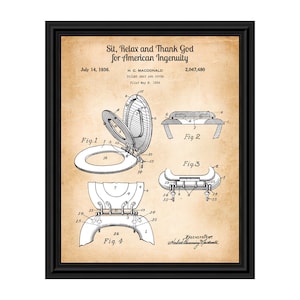 Vintage Toilet Seat Framed Bathroom Decor Patent Print, Unique Bathroom Wall Art, 11x14, 2135