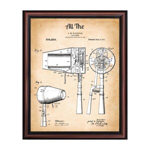 Bathroom Wall Art Decor, Framed Patent Print All The Essentials Showing Toilet Paper, Hair Dryer and Toilet Seat Patent Prints, 11x14, 2133