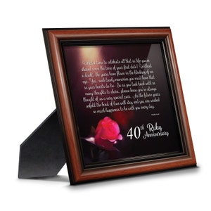 40th Anniversary Gifts for Parents, Ruby 40th Anniversary Decorations for Party, 40th Anniversary Frame, 40 Year Anniversary Gift for Wife