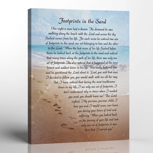 Footprints in the Sand Canvas Wall Decor, Inspirational Wall Art, Beach Decor, Christian Gifts for Men and Women Christian, Sympathy Gifts