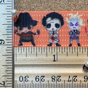 Orange Background Cartoon Style Horror Movie Character 7/8 inch Grosgrain Ribbon