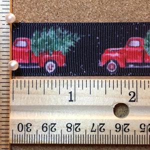 Red Truck with Christmas Tree on Black 7/8 inch Grosgrain Ribbon
