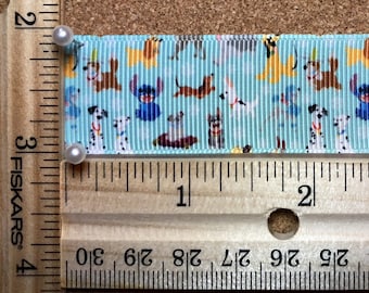 Ruban gros grain bleu Disney Dogs Pluto Lady Stitch 2,5 cm