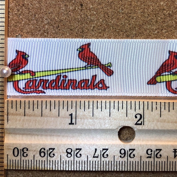 Saint Louis STL Cardinals MLB Baseball 7/8 inch (White Background) Grosgrain Ribbon
