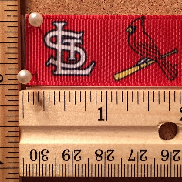 Saint Louis STL Cardinals MLB Baseball 7/8 inch (Red Background) Grosgrain Ribbon