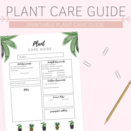 Plant Care Guide Printable Plant Care Sheet Big Happy - Etsy