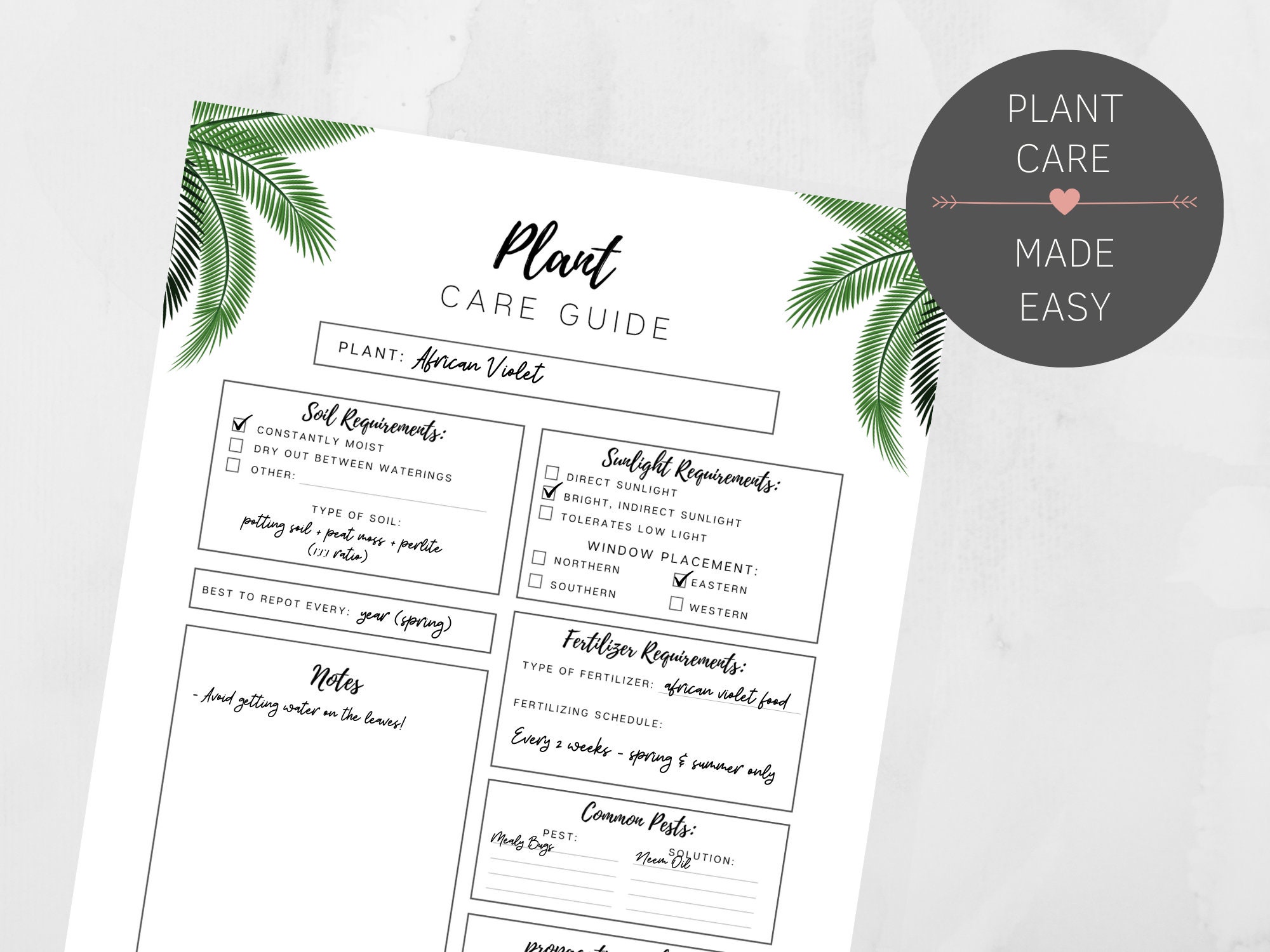 Plant Care Guide Printable Plant Care Sheet Mini Happy - Etsy Australia