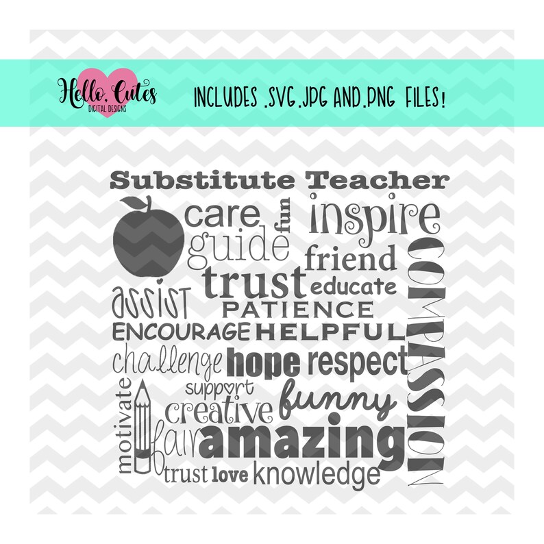 Substitute Teacher appreciation Design printable cut file Etsy