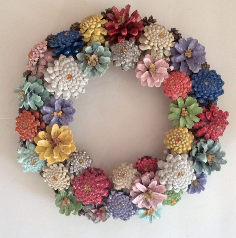 10 Hand Painted Pine Cone Flower Wreath or Table Etsy