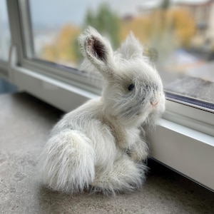 Hand Knitted Angora Rabbit Toy, Realistic Bunny, Custom Pet Portrait