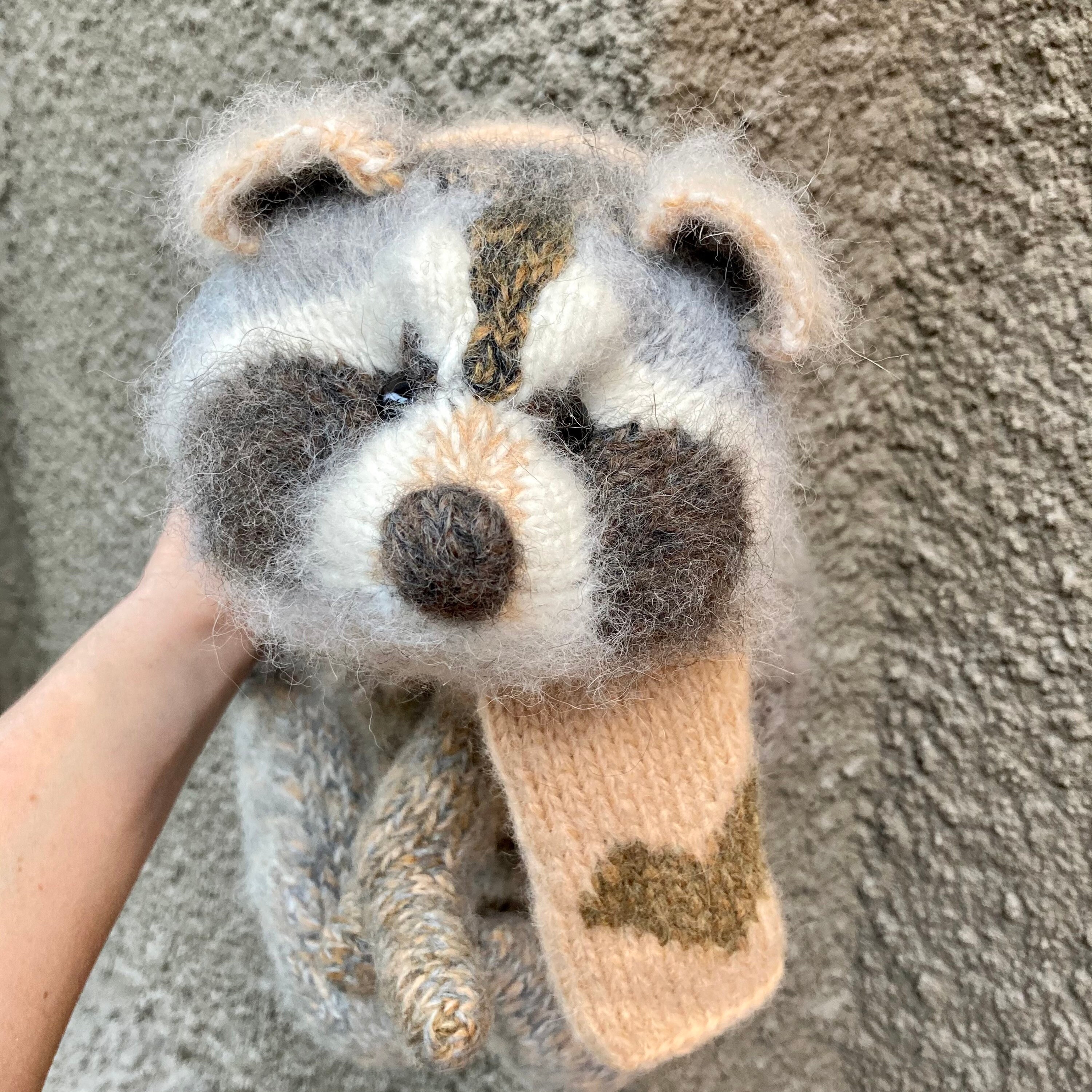Knitted raccoon with scarf Crochet realistic raccoon Raccoon Etsy