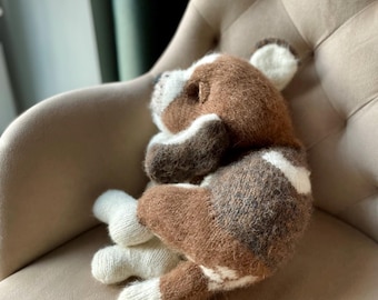 Hand-Knitted Puppy Plush Toy: Alpaca & Wool, Heart Pattern