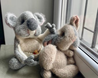 Hand-Knitted Koala and Bunny Plush Toys: Soft Wool & Alpaca